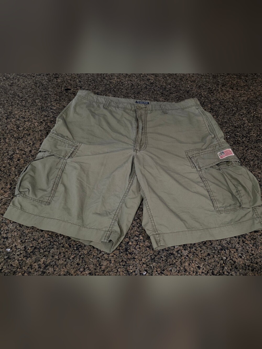 Polo Ralph Lauren Cargo Shorts Utility Green Embroidered American Flag Mens 36